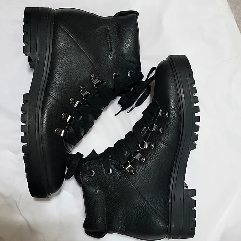 New Cougar Nash Boots Leather Hiking Weatherproof Black Lace Pebbled Lug Sole - Picture 2 of 5